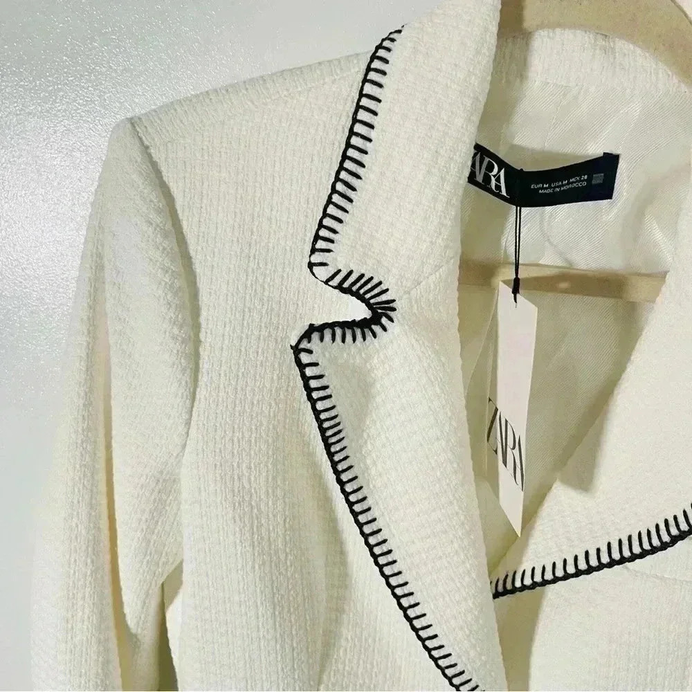 NWT Zara Seamed Straight-Cut Blazer Oyster White - Picture 8 of 8